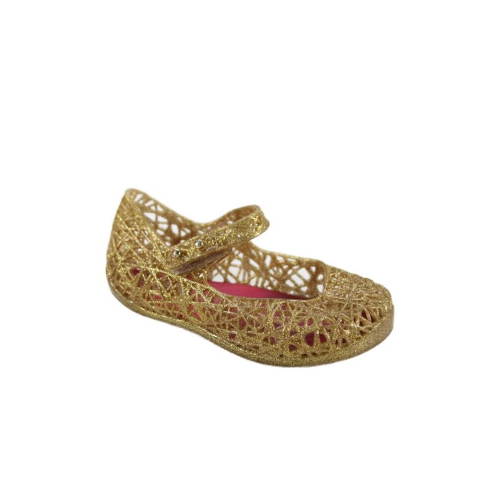 Mini Melissa x Campana Girls Metallic Rubber Mary Jane Ballet Flats Gold Size 7